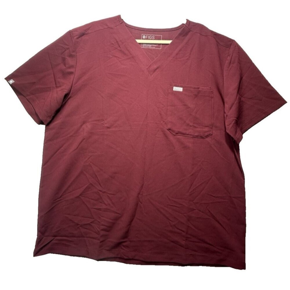 NWT Figs Men Leon 2 Pocket Scrub Top FM1500 Technical Collection 2XL Maroon 1618